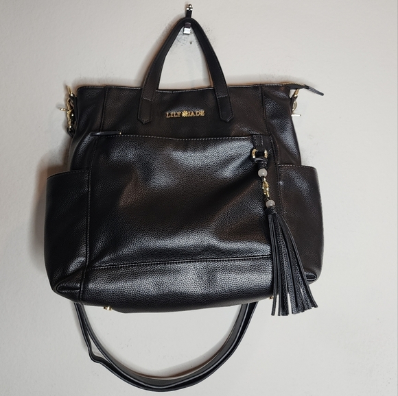 Lily Jade Brittany Vegan Leather Black Convertible Tote Bag Backpack - Picture 4 of 16